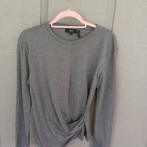 Theory Draped Long Sleeve Tee Size M Women Minimalist Pima Cotton Asymmetrical - Picture 2 of 11